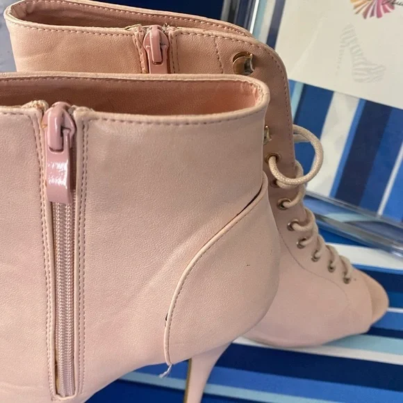 Light pink lace up peep toe ankle high heel zipper booties size 10 - Picture 13 of 14